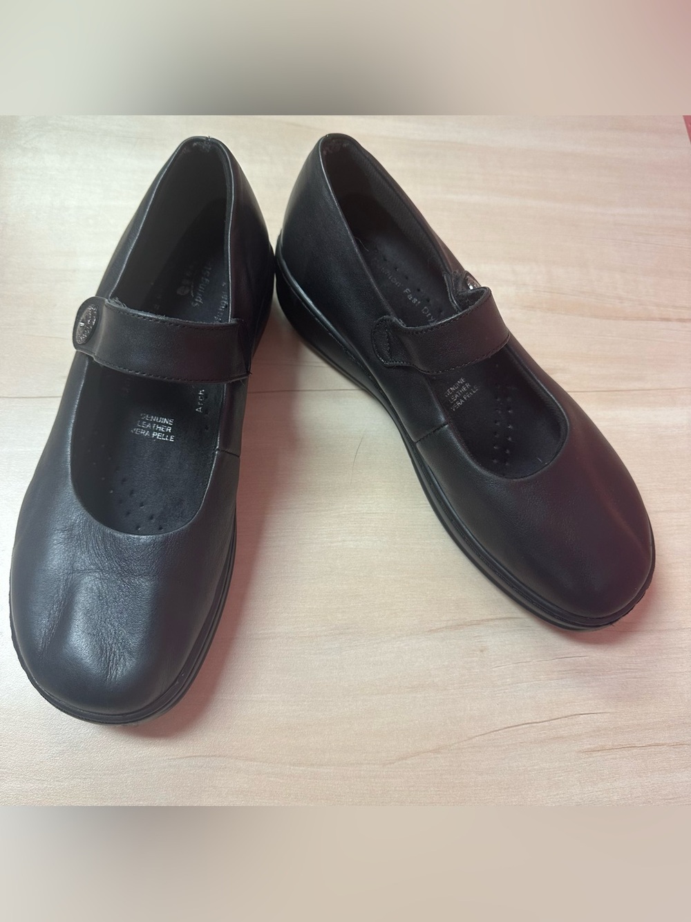 Spring Step Black Leather Mary Jane Strap Shoe